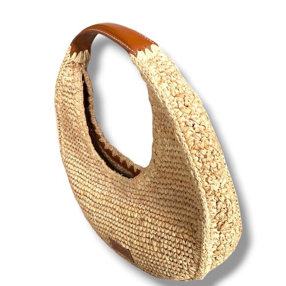 STAUD Moon Raffia Bag Natural Raffia Handbag Purse Standard Size Summer Resort - Picture 9 of 13